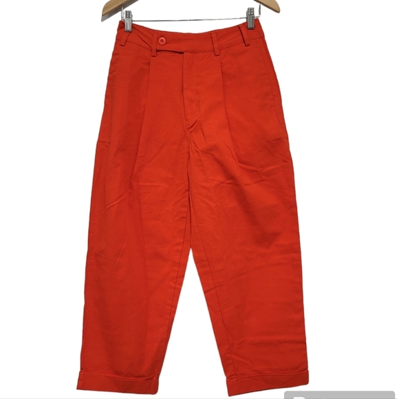 Free People Pants - NWOT Free People Women's Orange Relaxed Pleated Boyfriend Chino Trousers size 0